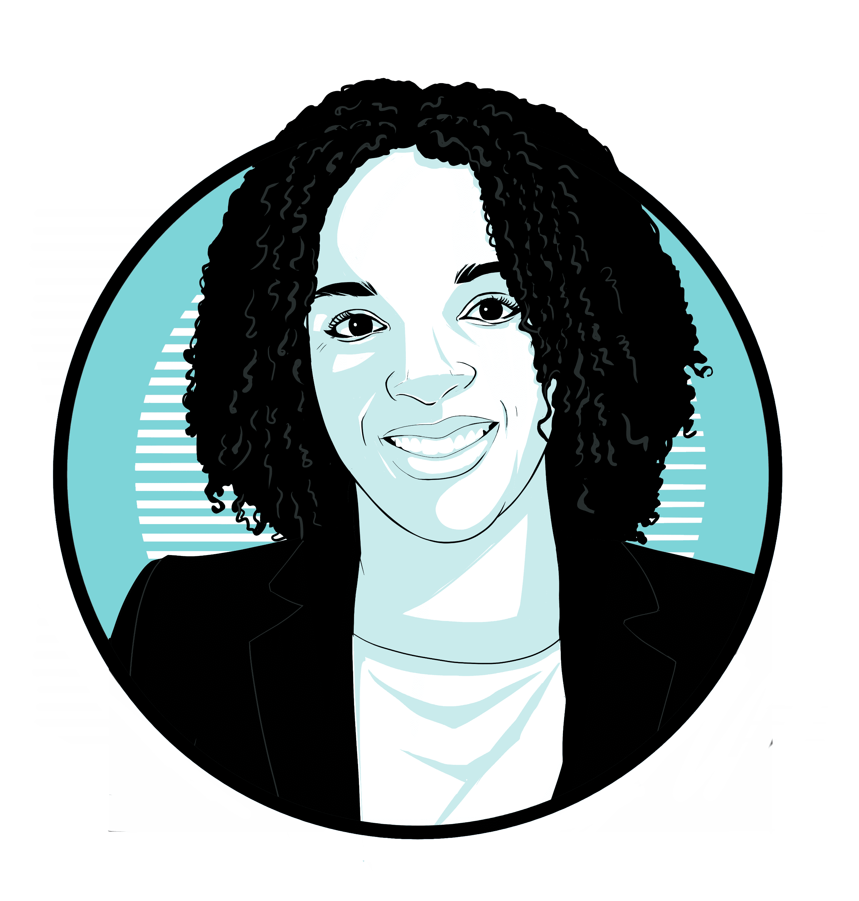 black, white, and aqua illustration of Jerrica Davis