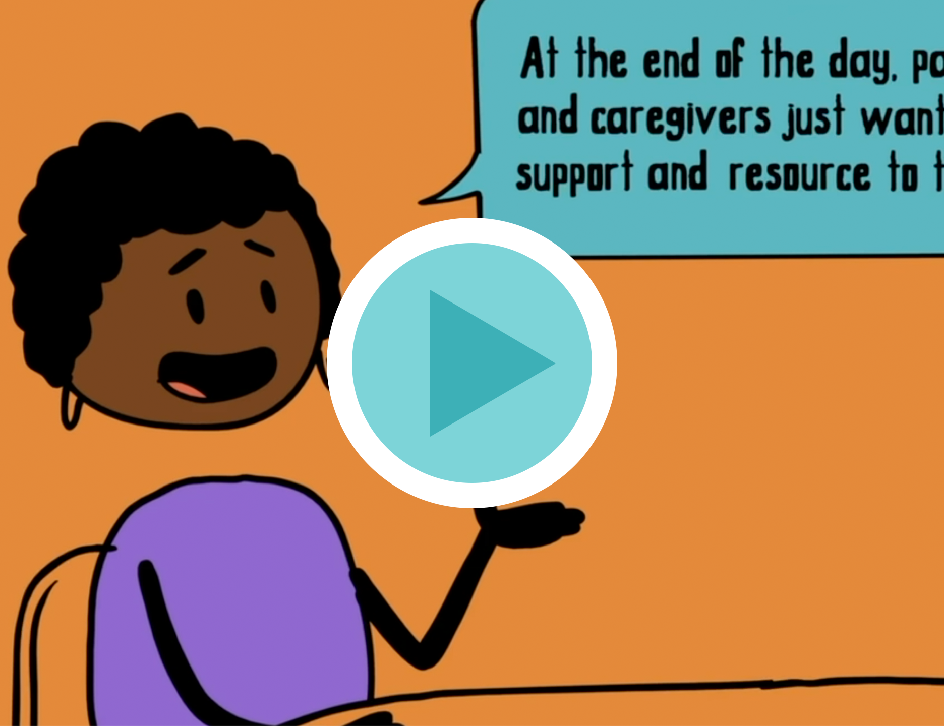 image still of the video graphic with cartoon character taking about how parents and caregivers want to be a support and resource for teens