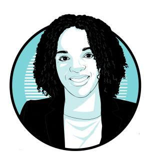 black, white, and aqua illustration of Jerrica Davis